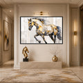 Artronauts Glass Print 18x12 cm | 7.1"x4.7" / Black Low-Poly Gold Stallion Glass Wall Art