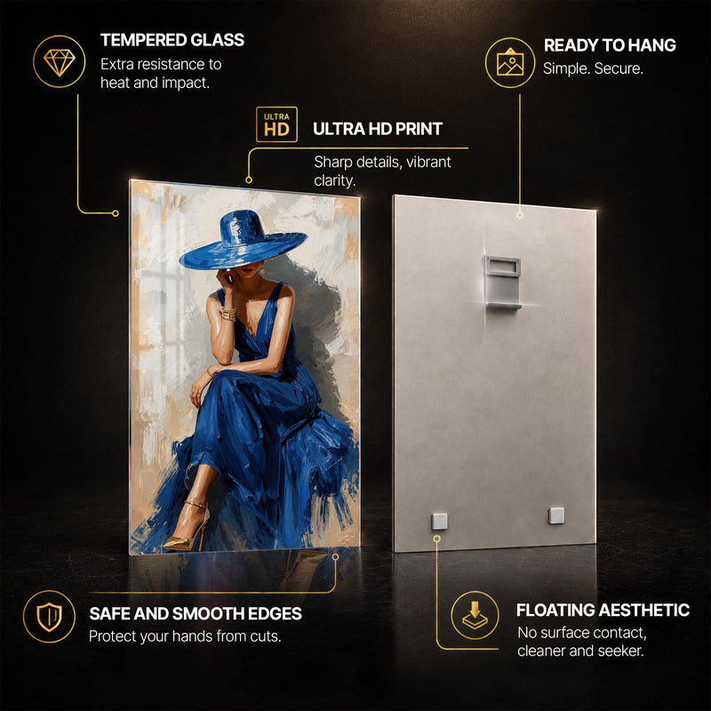 Sapphire Elegance — tempered glass, ultra HD print, ready to hang