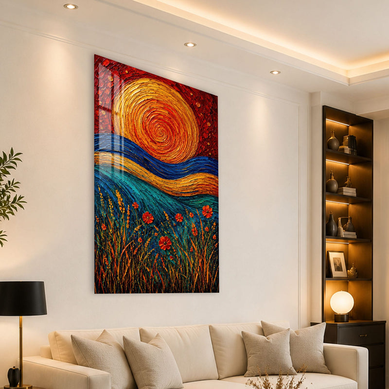 Artronauts Glass Print Spiral Sun Meadow Glass Wall Art