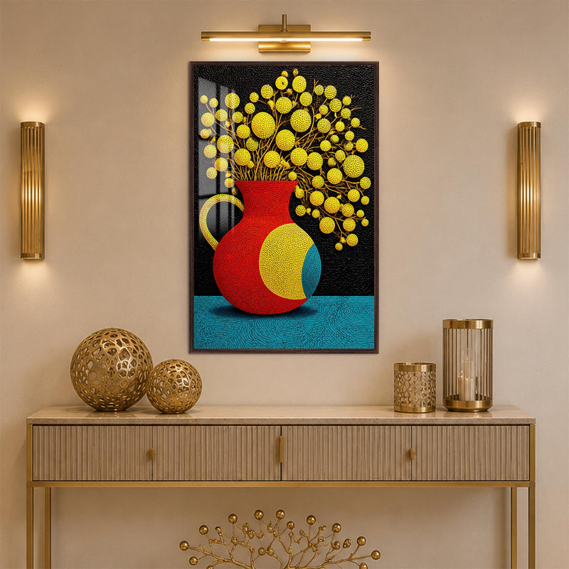 Vibrant Floral Pitcher with walnut frame