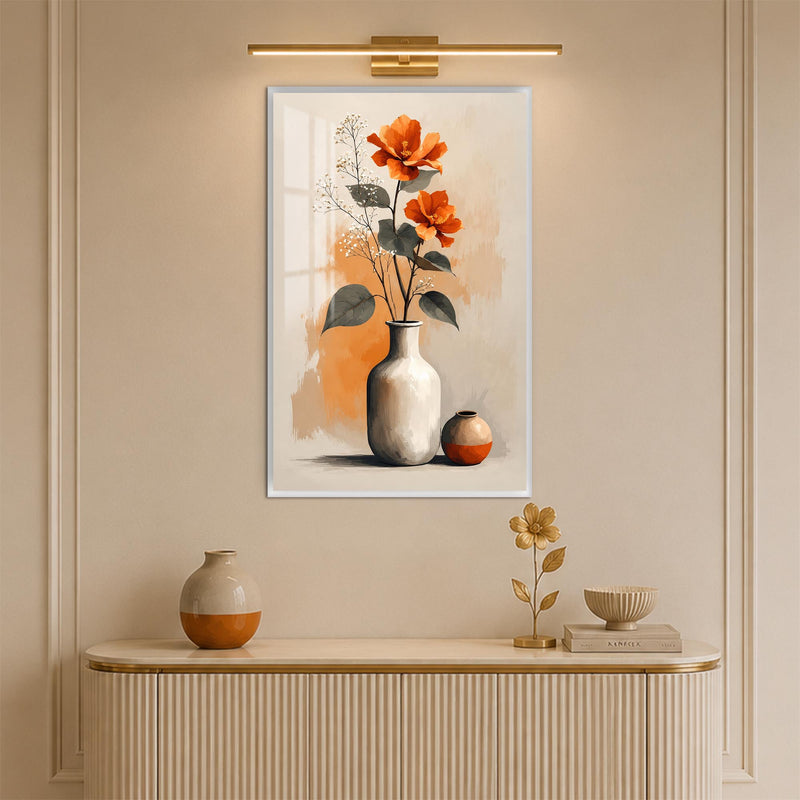 Orange Flowers and Vases with white frame