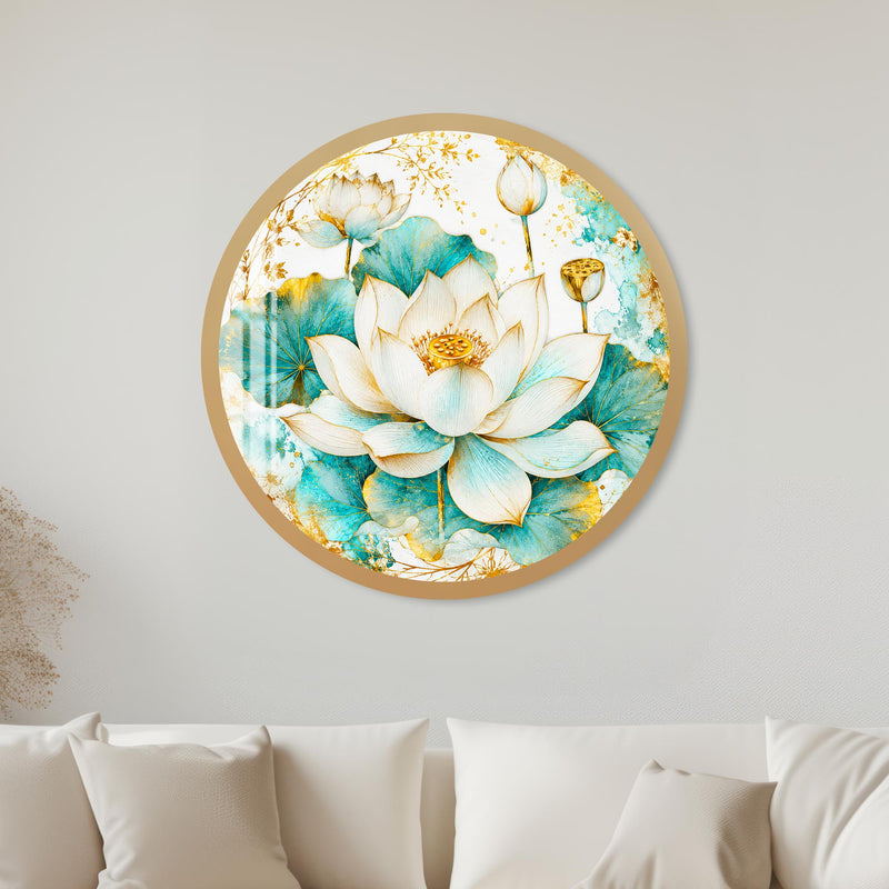 White Lotus Bloom with gold frame
