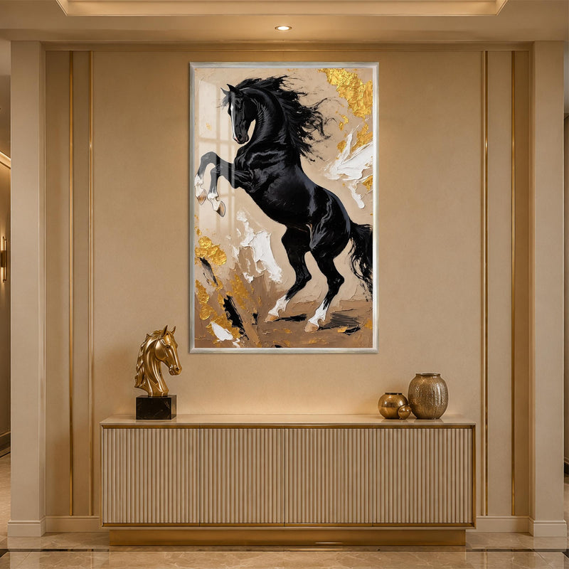 Rearing Black Stallion with silver frame