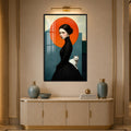 Lady With White Cat with black frame