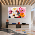 Artronauts Glass Print 18x12 cm | 7.1"x4.7" / White Vibrant Painted Blossoms Glass Wall Art