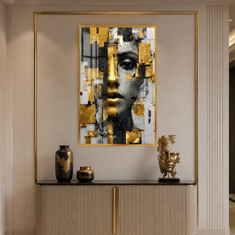 Artronauts Glass Print 12x18 cm | 4.7"x7.1" / Gold Fragmented Golden Woman Glass Wall Art