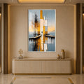 Golden Abstract Waterfront with silver frame