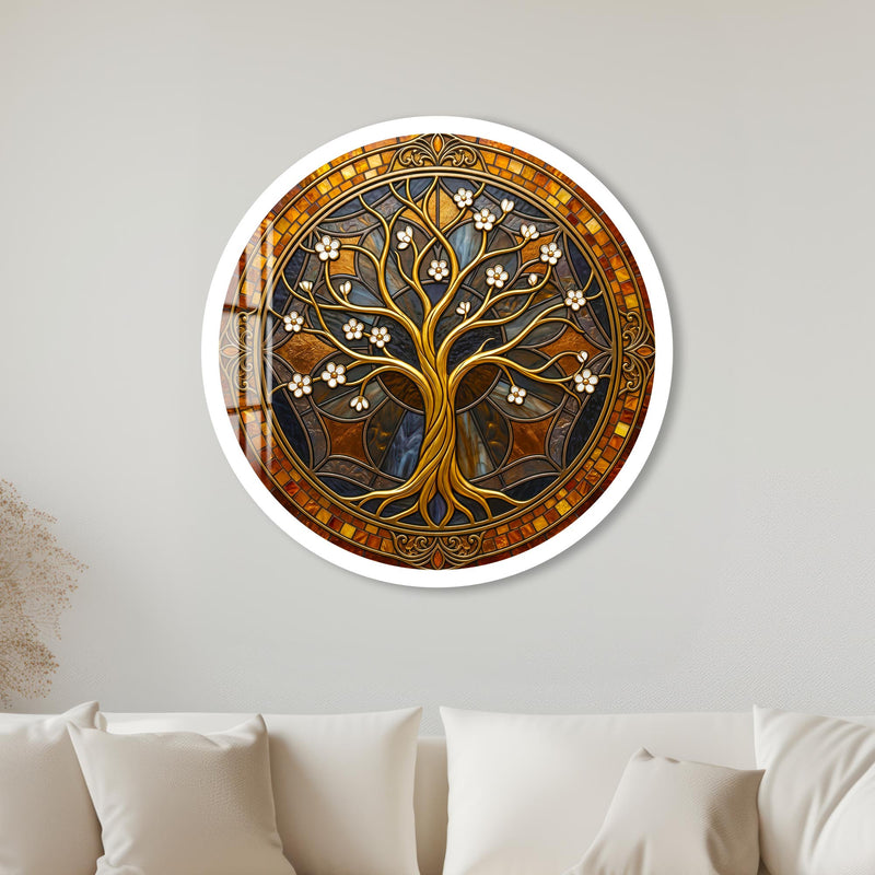 Gold Blossom Amber Medallion with white frame