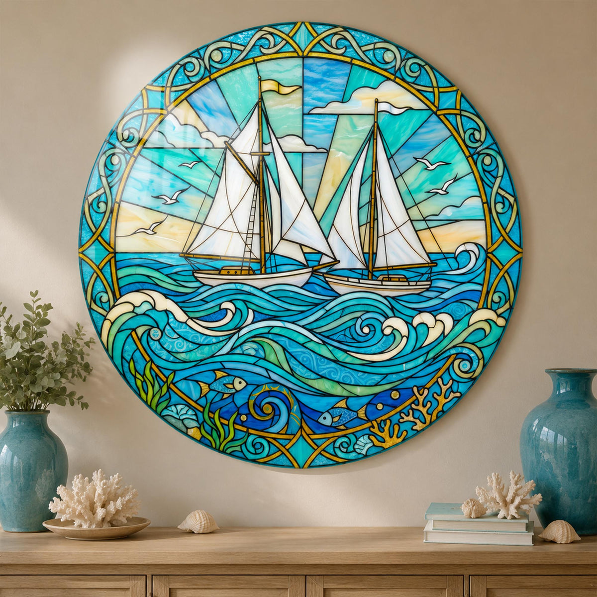Sailing The Azure Sea — tempered glass, ultra HD print, ready to hang