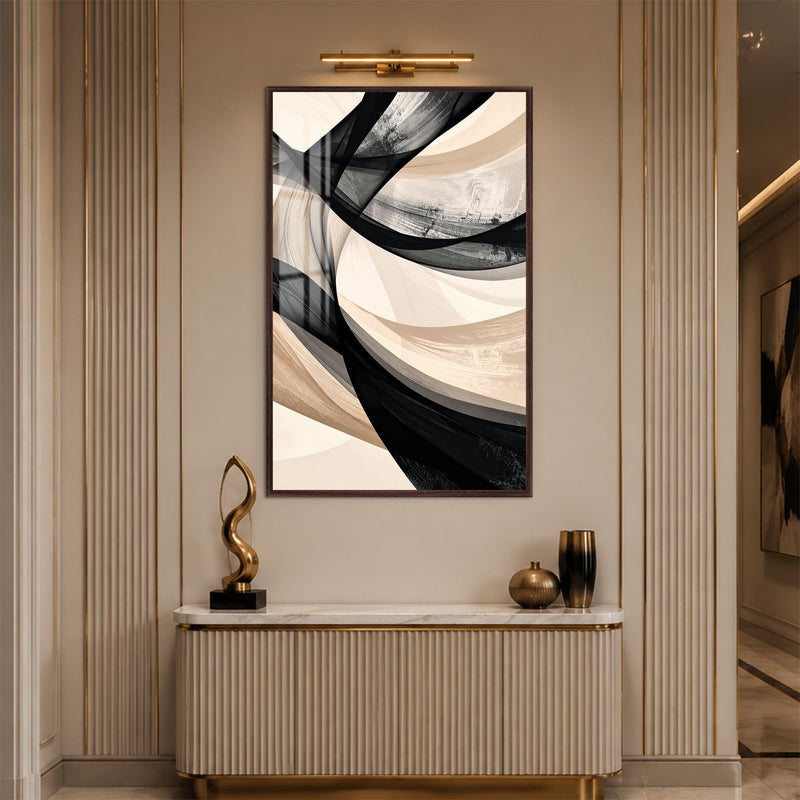 Monochrome Flowing Ribbons with walnut frame