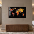 Marbled World Map with walnut frame