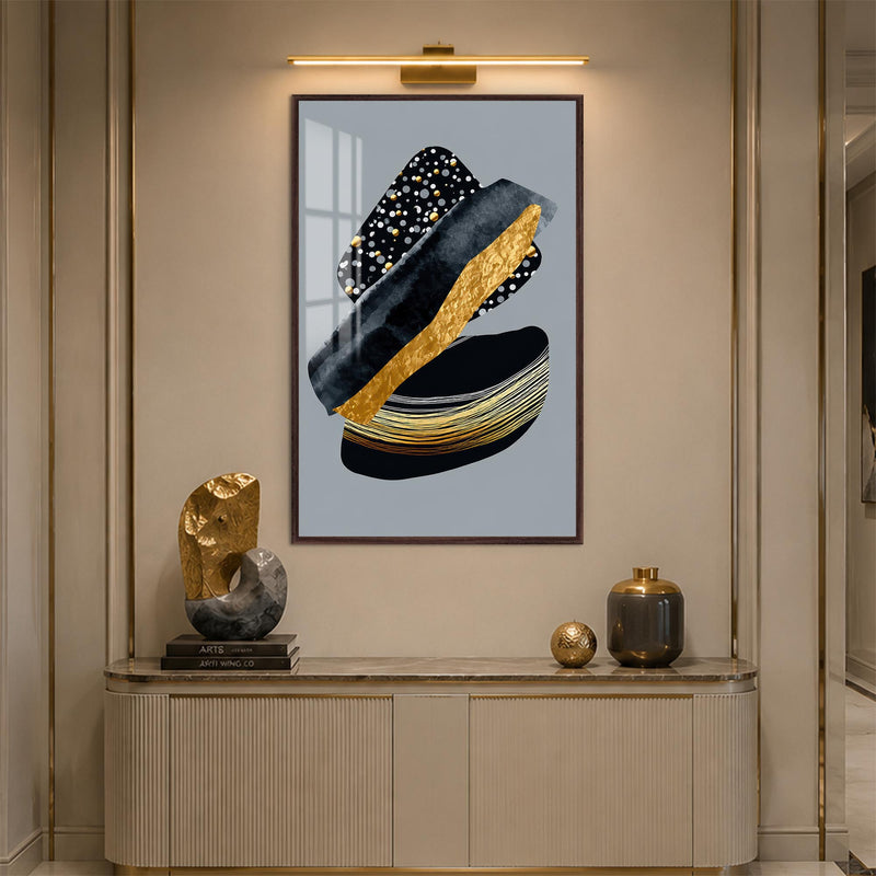 Golden Layered Forms with walnut frame