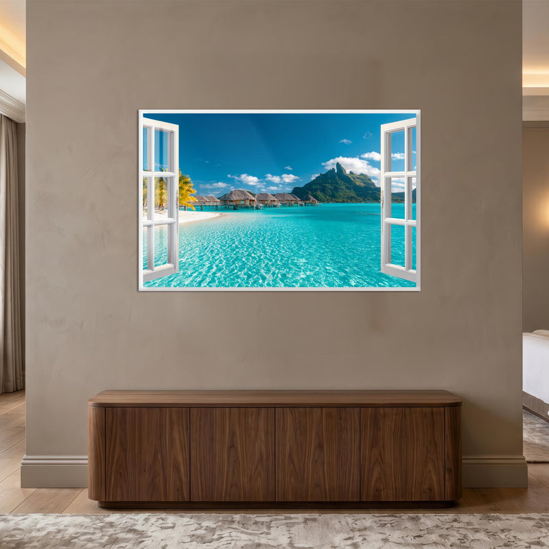 Tropical Window Escape with white frame
