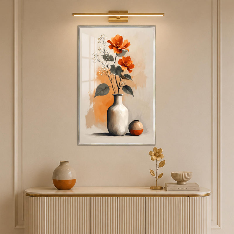 Orange Flowers and Vases with silver frame
