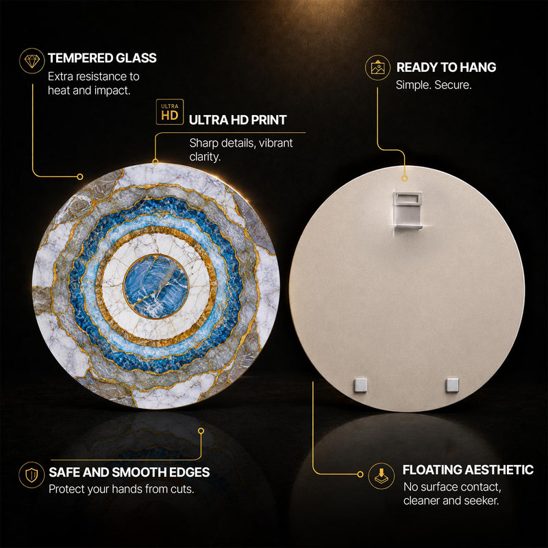 Sapphire Agate Rings — tempered glass, ultra HD print, ready to hang
