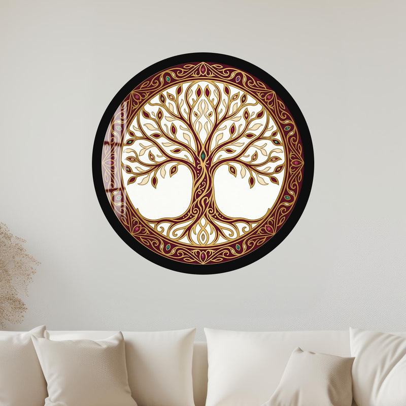 Jewelled Burgundy Tree Of Life with black frame