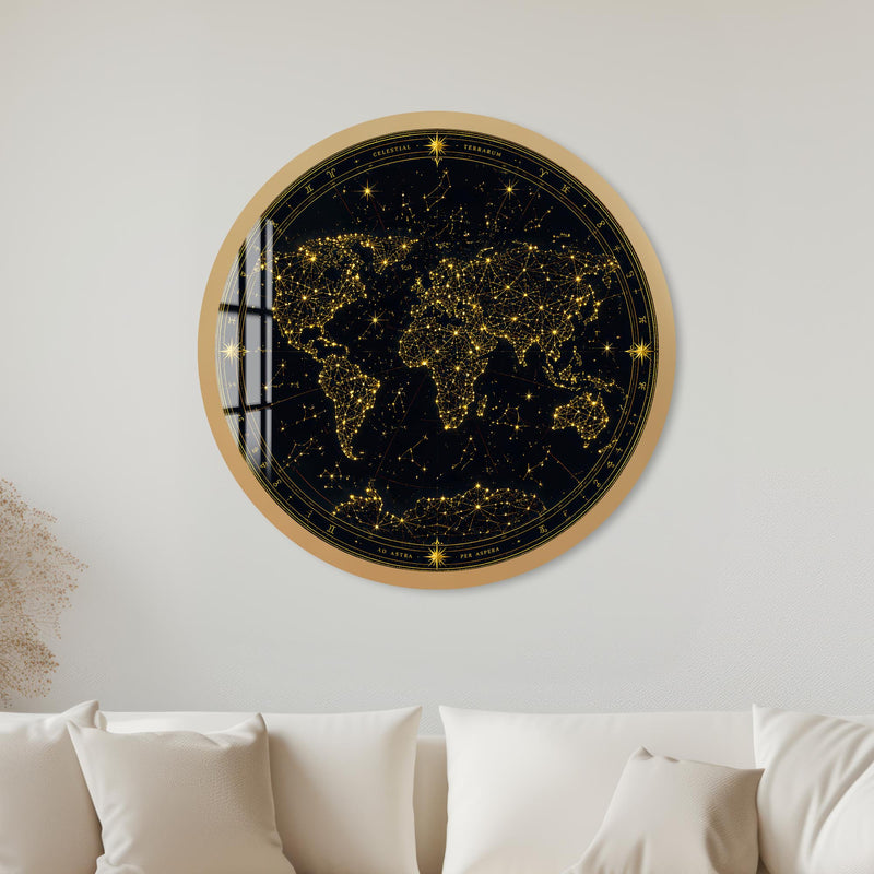 Celestial World Map with gold frame