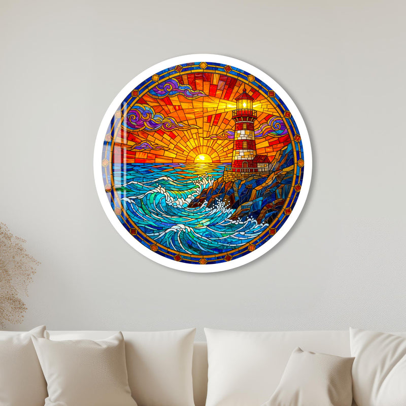 Sunset Lighthouse with white frame