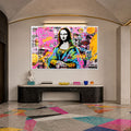 Artronauts Glass Print 18x12 cm | 7.1"x4.7" / White Graffiti Mona Lisa Glass Wall Art