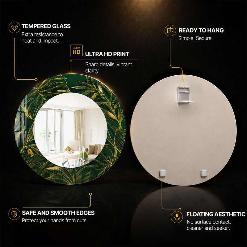 Emerald Botanical Elegance — tempered glass, ultra HD print, ready to hang