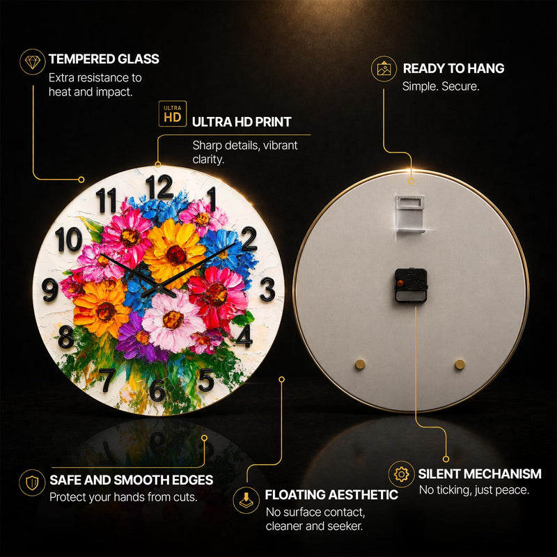 Vibrant Painted Blooms — tempered glass, ultra HD print, ready to hang