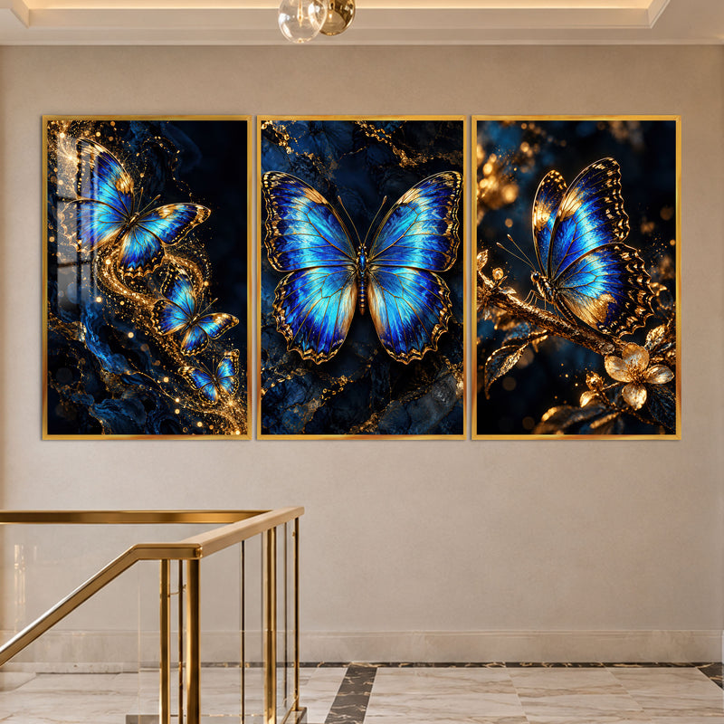 Blue Gold Butterfly with gold frame