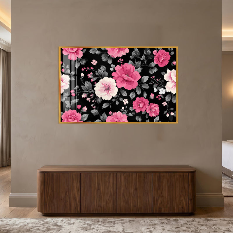 Midnight Pink Blooms with gold frame