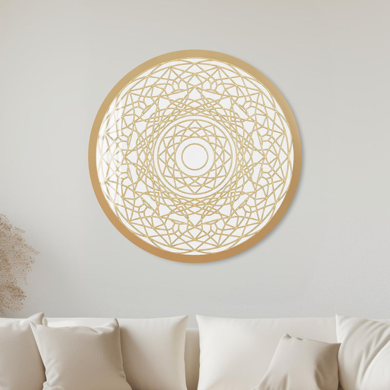 Golden Radial Mandala Line Art with gold frame