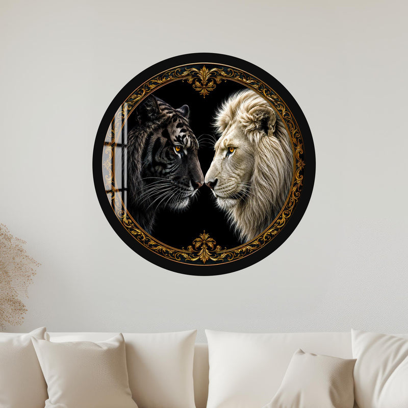 Lion And Tiger Portrait with black frame
