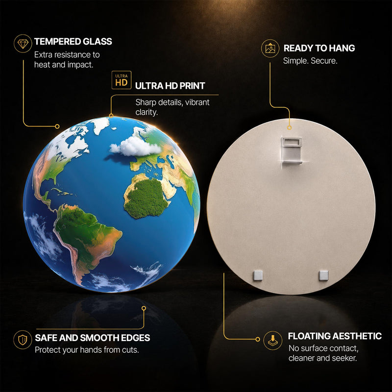 Living Earth — tempered glass, ultra HD print, ready to hang