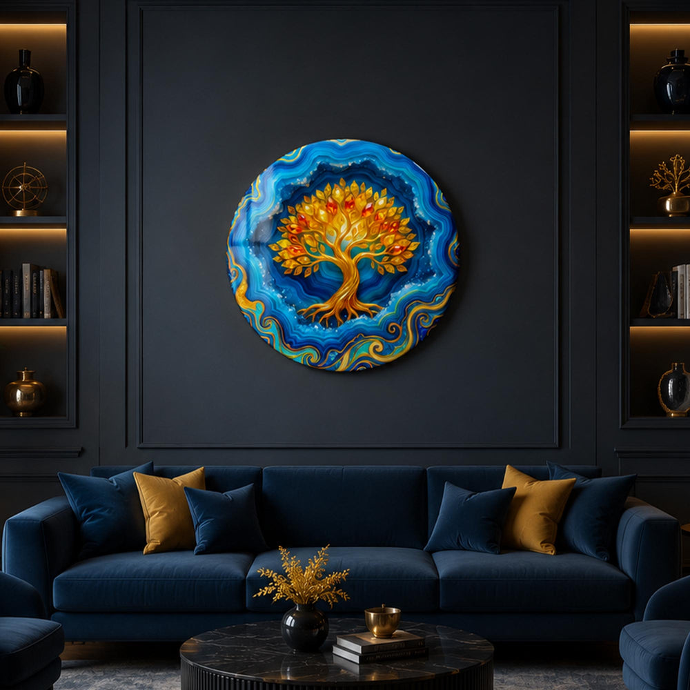 Sapphire Tree Of Life II — tempered glass, ultra HD print, ready to hang