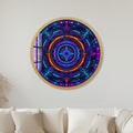 Neon Cyber Mandala with gold frame