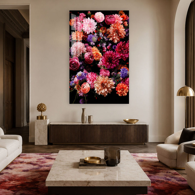 Artronauts Glass Print Midnight Dahlia Garden Glass Wall Art