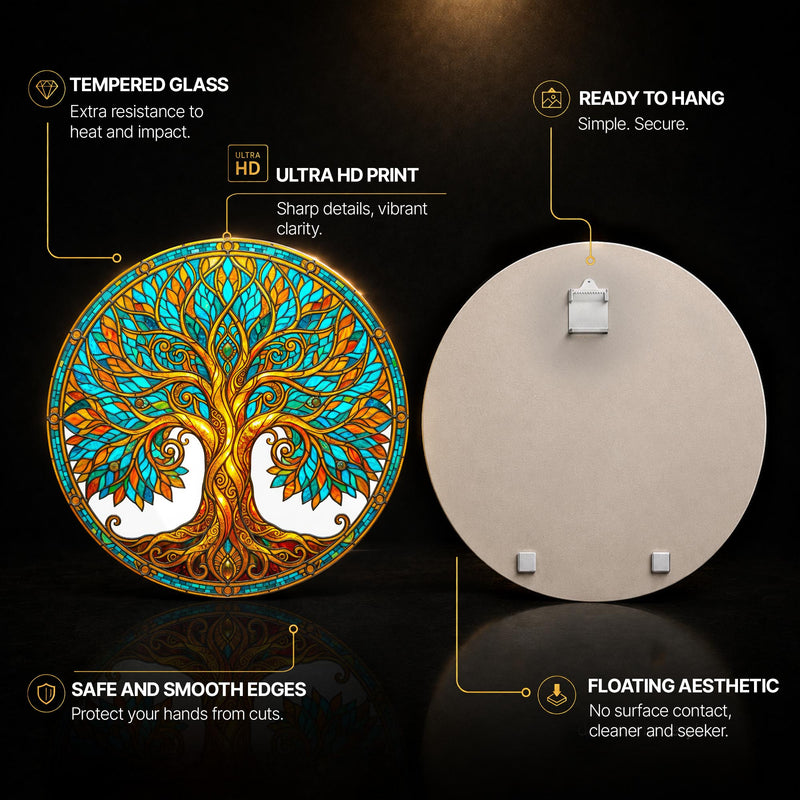 Stained Glass Tree Of Life II with walnut frame