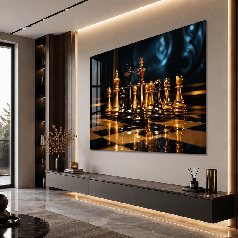 Artronauts Glass Print Golden Chess Standoff Glass Wall Art