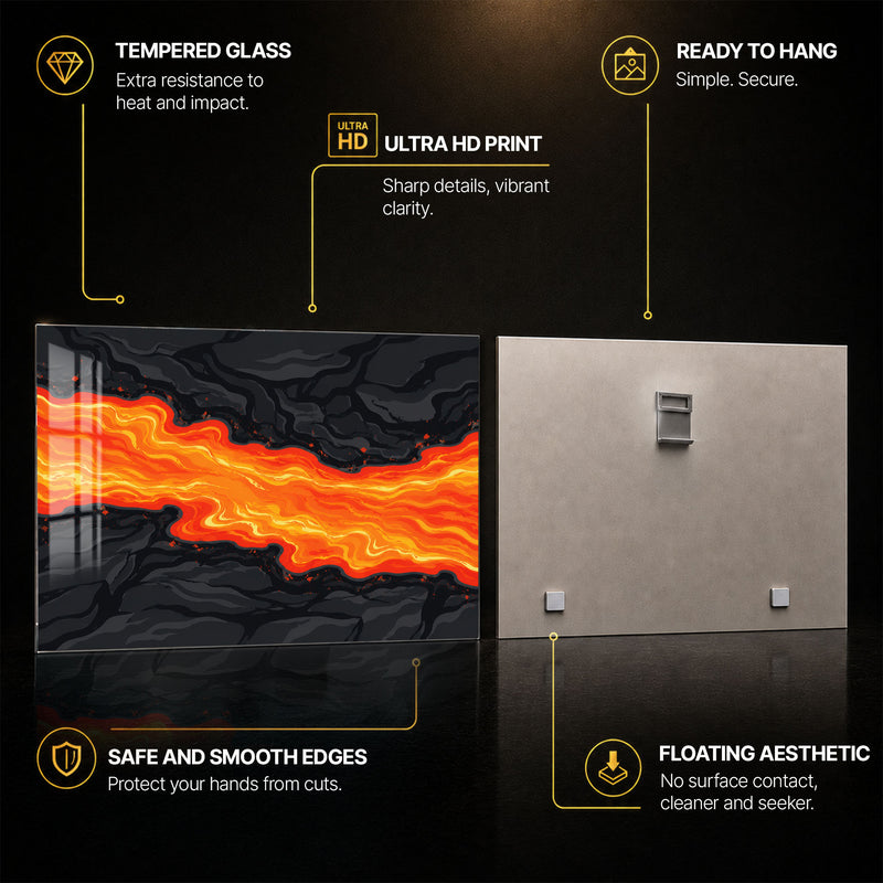 Molten Ember Flow — tempered glass, ultra HD print, ready to hang