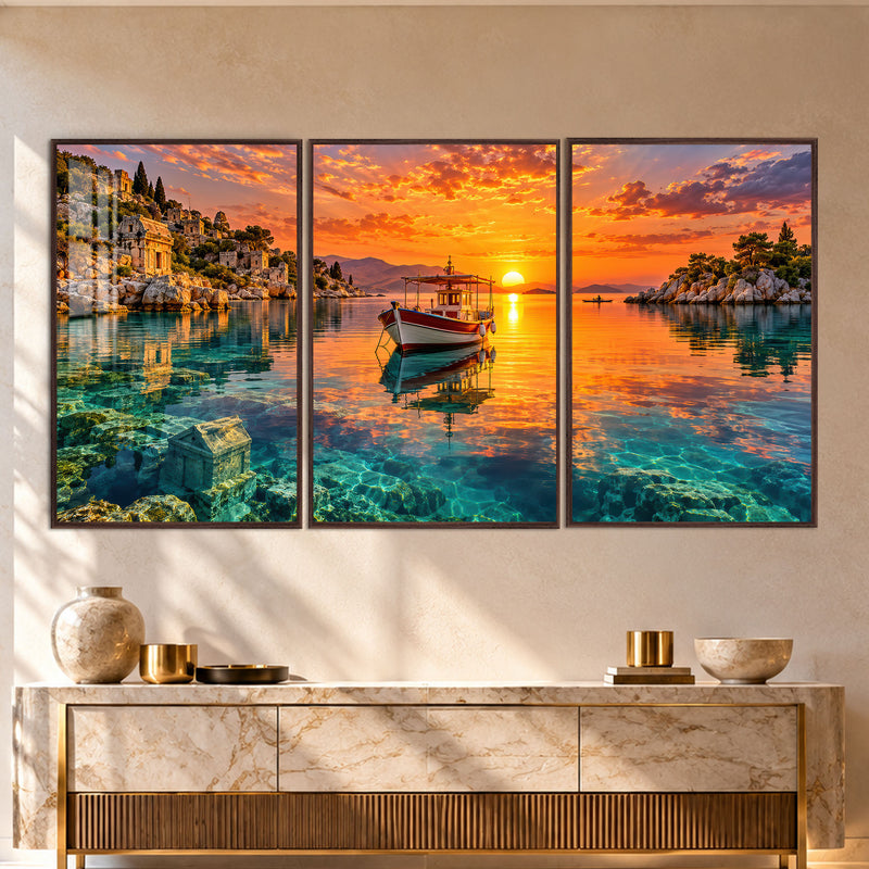 Sunset Cove with walnut frame