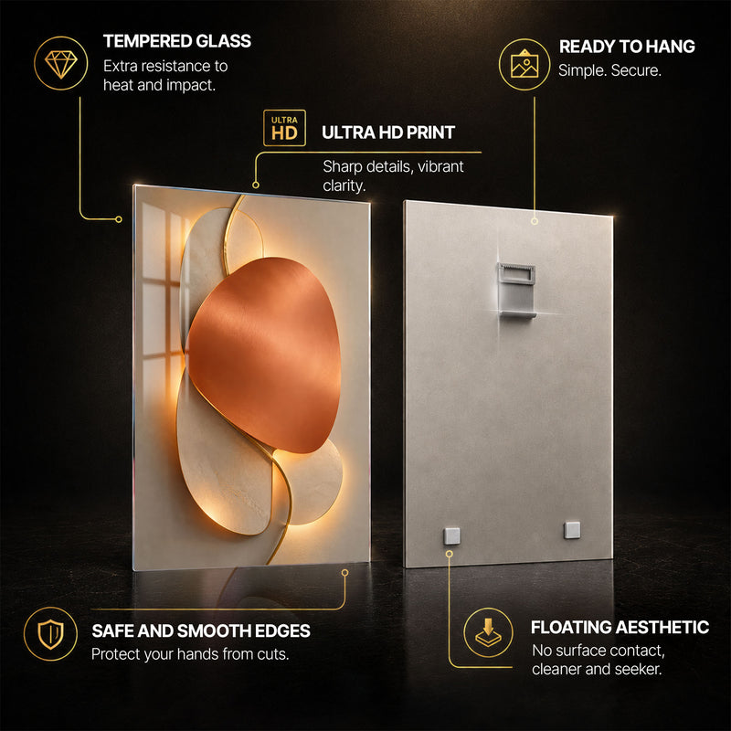 Golden Geometry III — tempered glass, ultra HD print, ready to hang