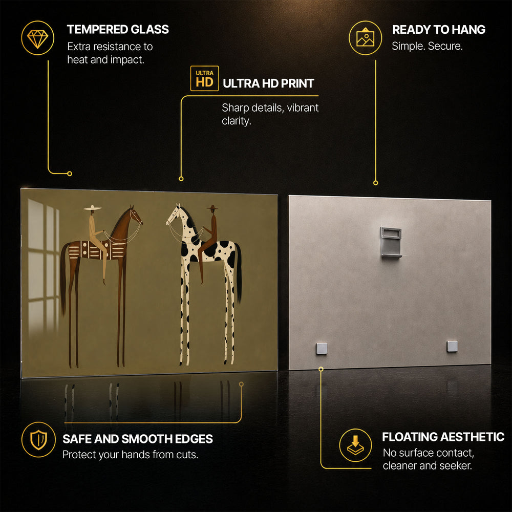 Minimalist Horse Riders — tempered glass, ultra HD print, ready to hang