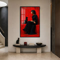 Lady And Black Cat with black frame