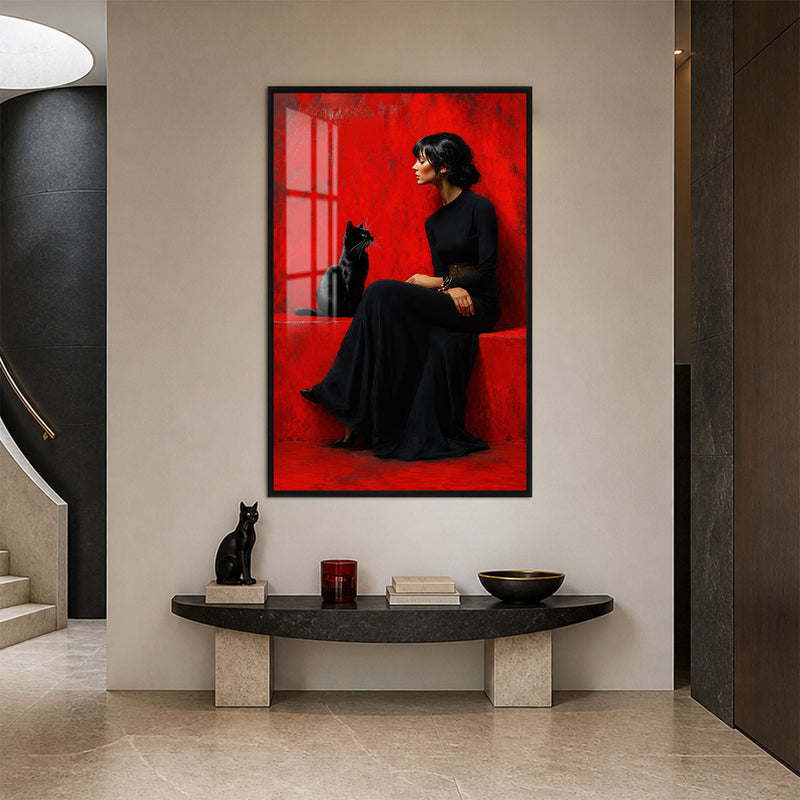 Lady And Black Cat with black frame