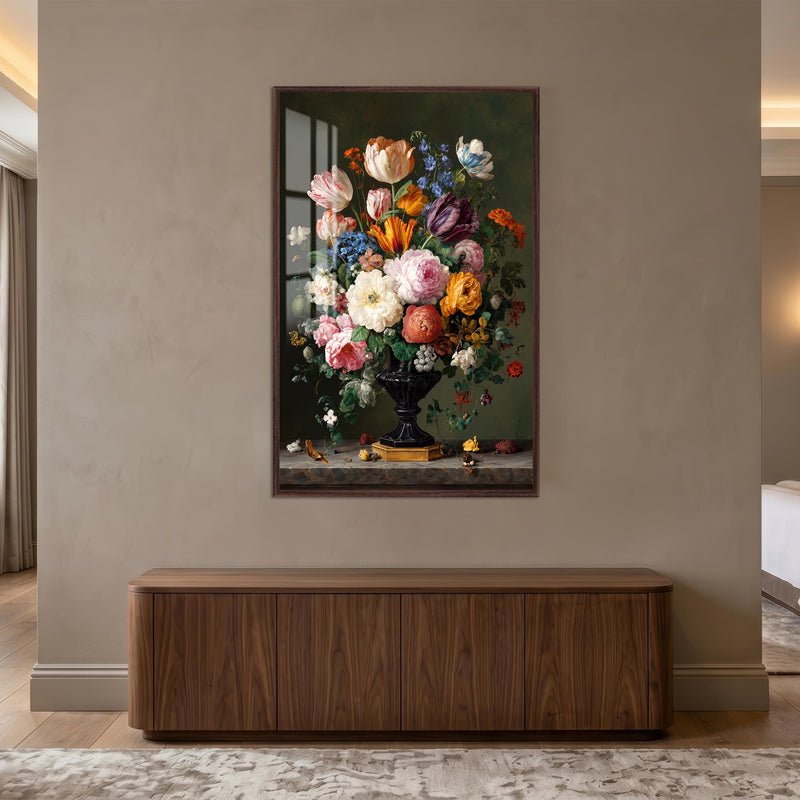 Midnight Floral Opulence with walnut frame