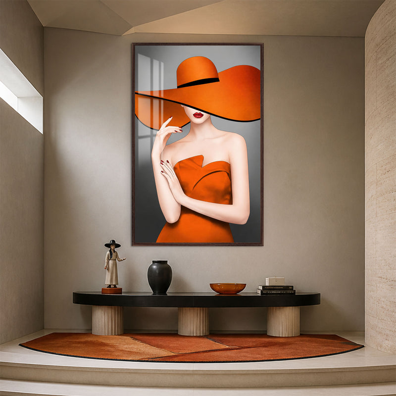 Lady in Orange with walnut frame