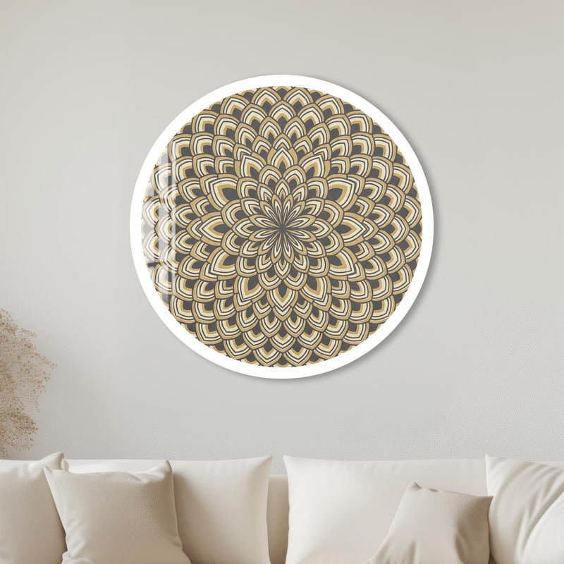 Art Deco Lotus Fan Mandala with white frame