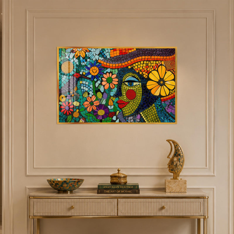 Mosaic Garden Muse with gold frame