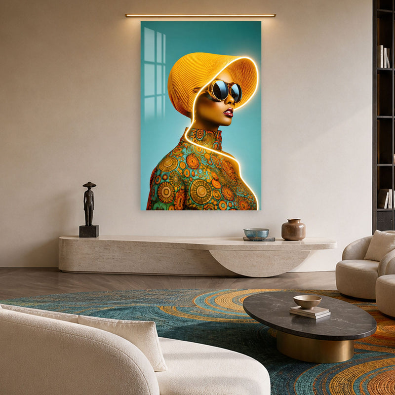 Artronauts Glass Print Golden Neon Voyager Glass Wall Art
