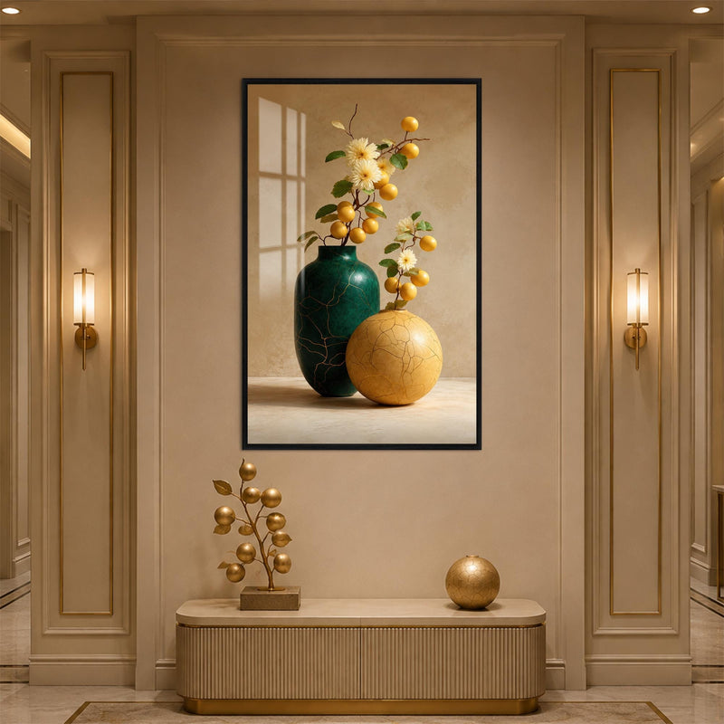 Artronauts Glass Print 12x18 cm | 4.7"x7.1" / Black Golden Fruit Still Life Glass Wall Art