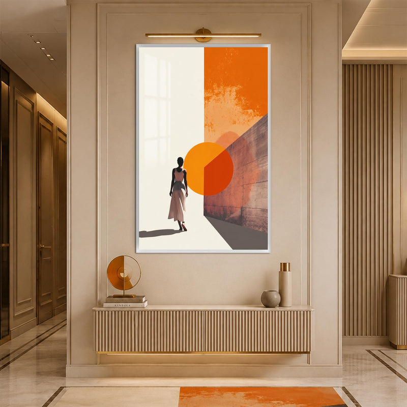 Artronauts Glass Print 12x18 cm | 4.7"x7.1" / White Woman At The Orange Portal Glass Wall Art