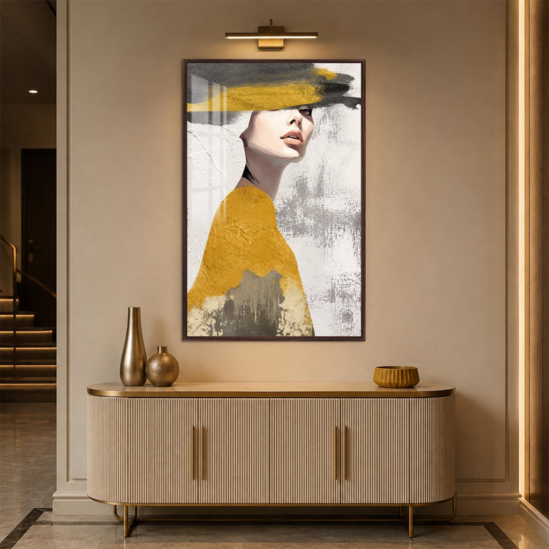 Woman In Ochre with walnut frame