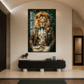 Artronauts Glass Print 12x18 cm | 4.7"x7.1" / Black Floral Gentleman Lion Glass Wall Art